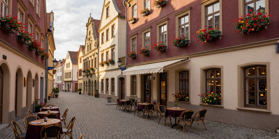 Charming European cobblestone street with cafe terraces - the setting for European women dating
